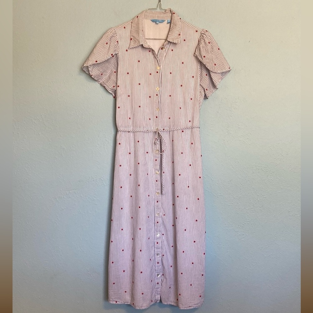 Draper James RSVP Womens Size M 4th of July Shirt Dress Red White Blue Tie Front